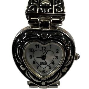 Heart Watch Silver Tone Stretch Bracelet Vintage Style